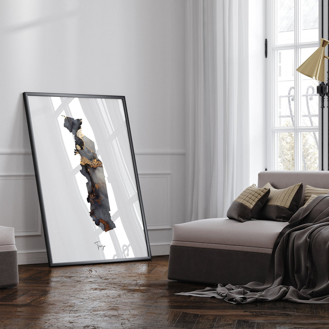 Togo Map Black & Gold Wall Art Print [EV]