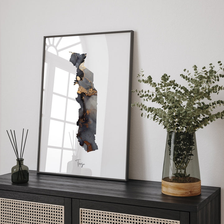 Togo Map Black & Gold Wall Art Print [EV]