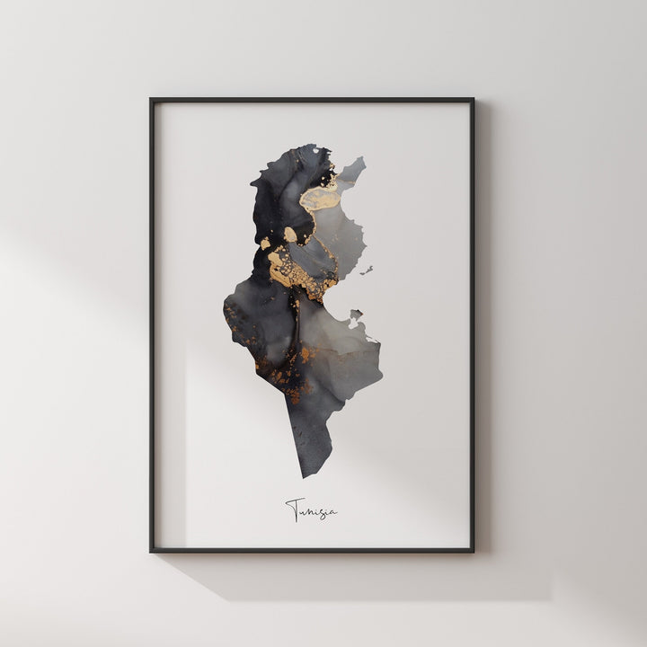 Tunisia Map Black & Gold Wall Art Print [EV]