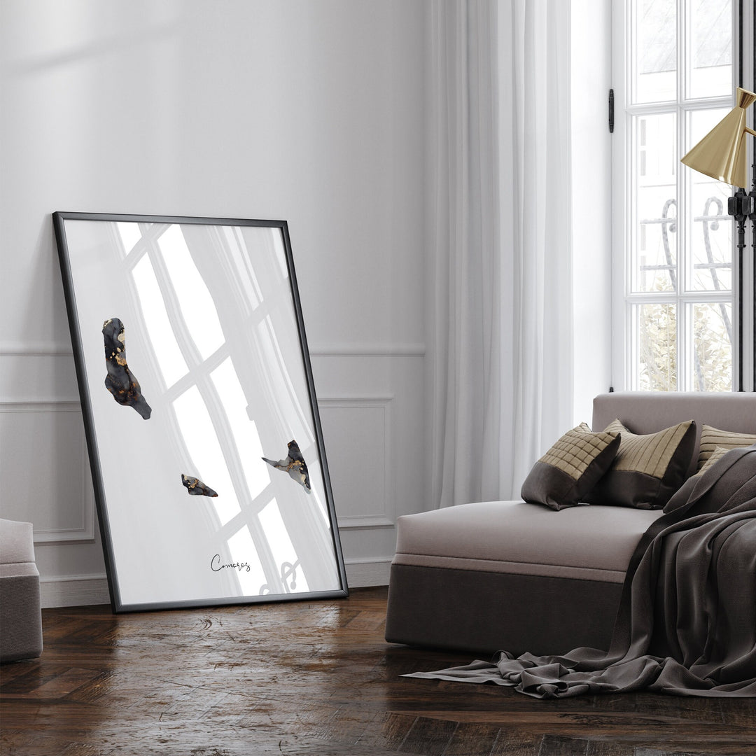 Comoros Map Black & Gold Wall Art Print [EV]
