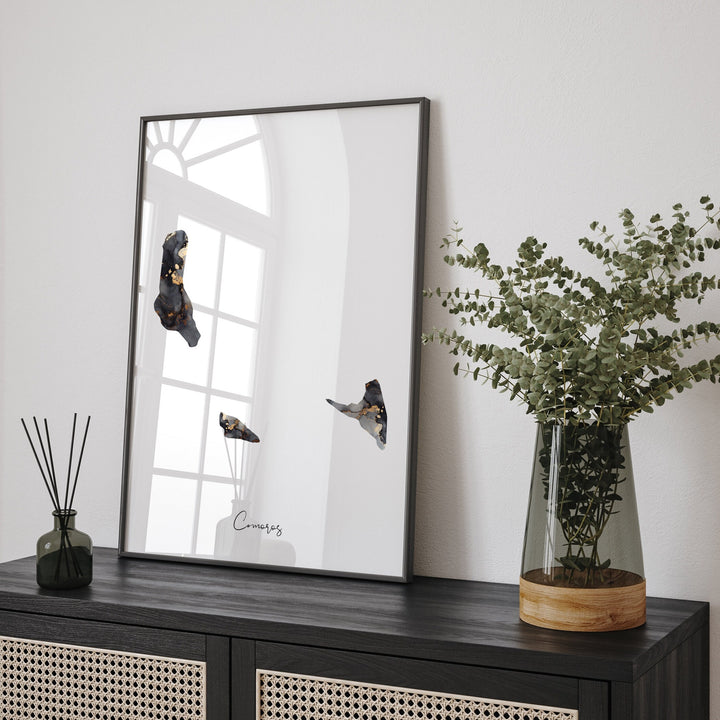 Comoros Map Black & Gold Wall Art Print [EV]