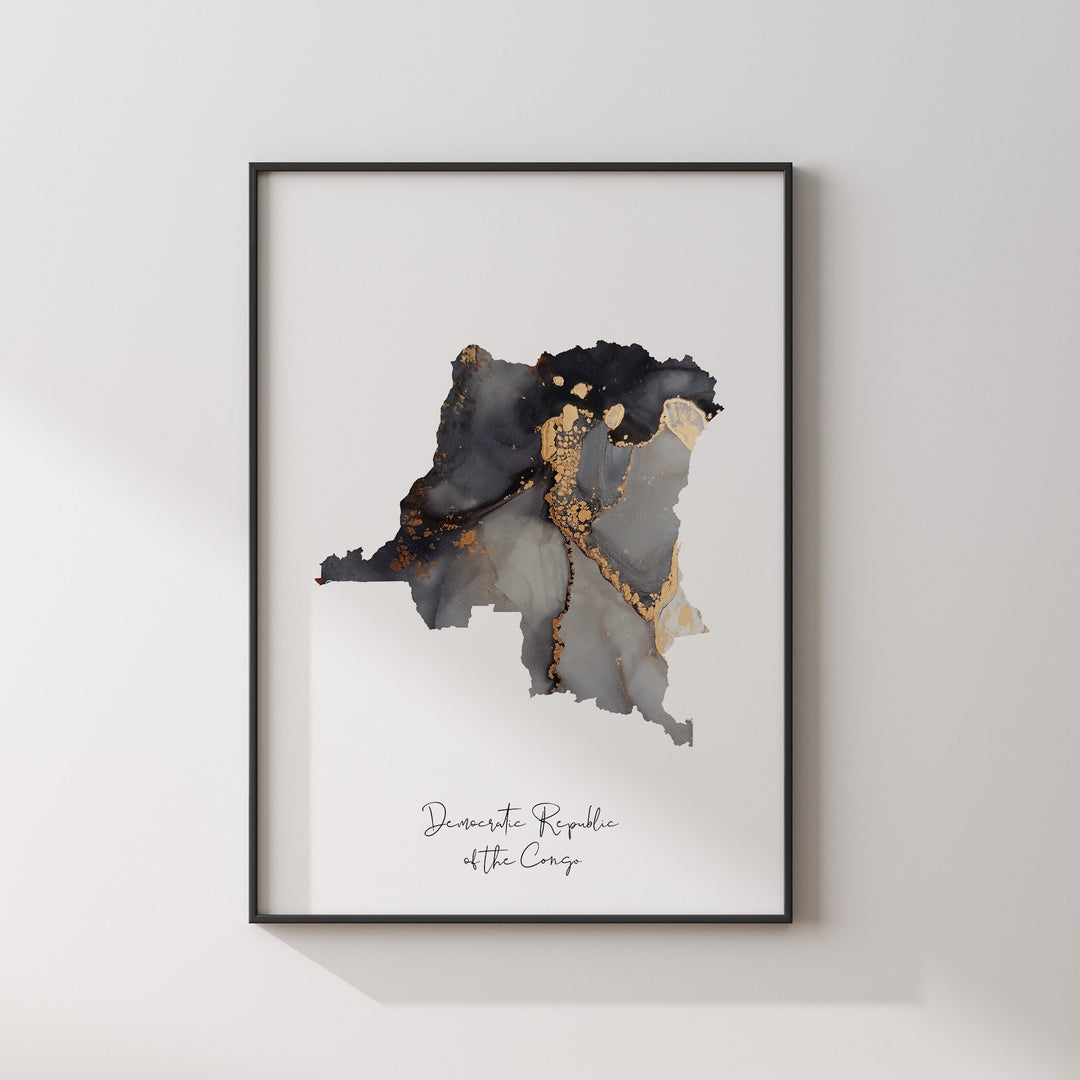 Congo Map Black & Gold Wall Art Print [EV]