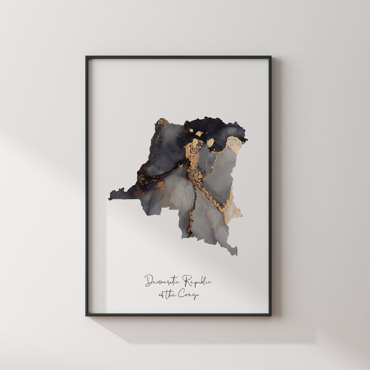 Congo Map Black & Gold Wall Art Print [EV]