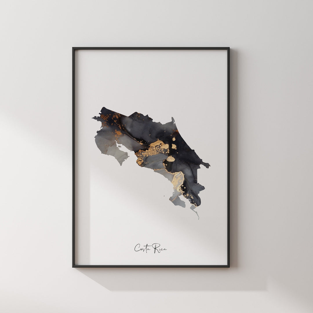 Costa Rica Map Black & Gold Wall Art Print [EV]