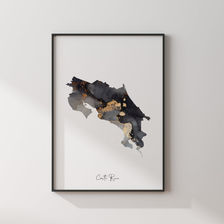 Costa Rica Map Black & Gold Wall Art Print [EV]