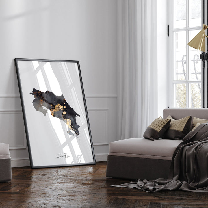 Costa Rica Map Black & Gold Wall Art Print [EV]