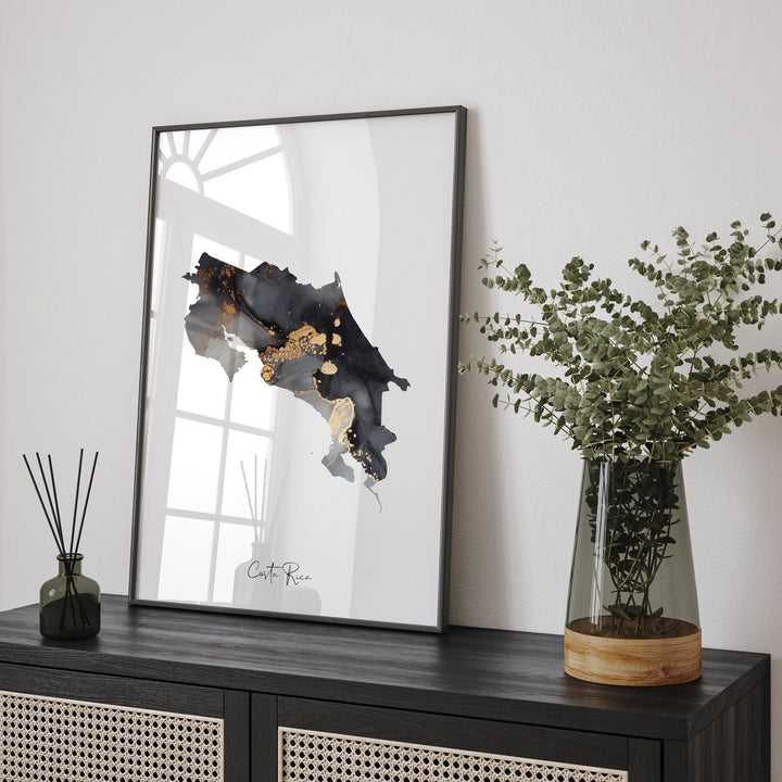 Costa Rica Map Black & Gold Wall Art Print [EV]