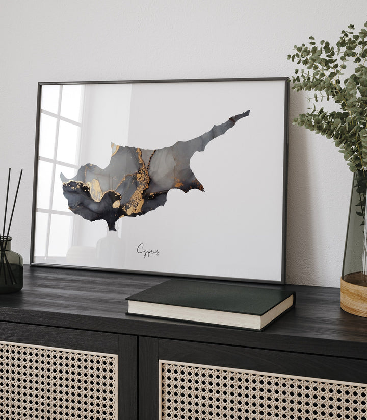 Cyprus Map Black & Gold Wall Art Print [EV]