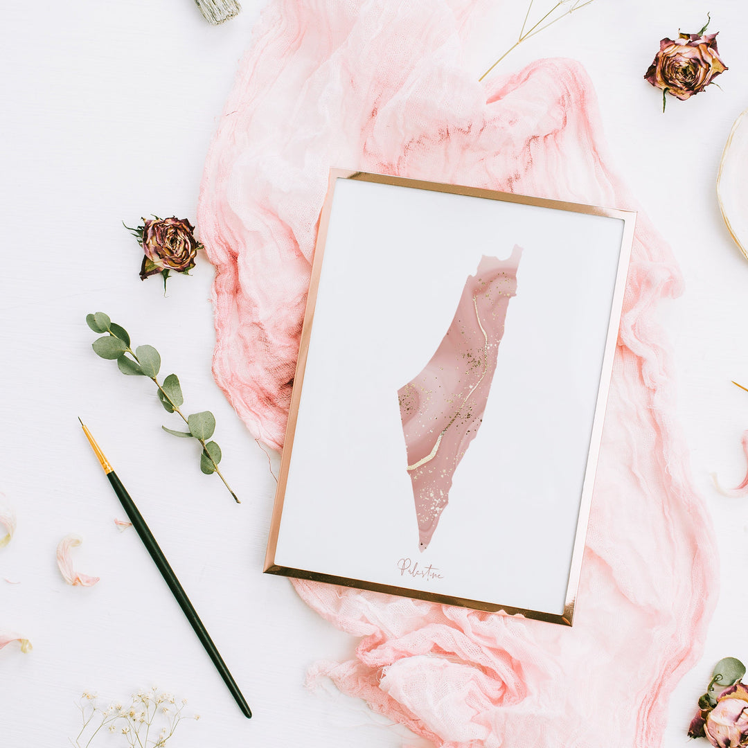 Palestine Map Pink & Gold Wall Art Print