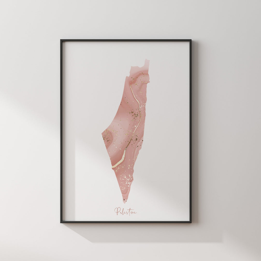 Palestine Map Pink & Gold Wall Art Print