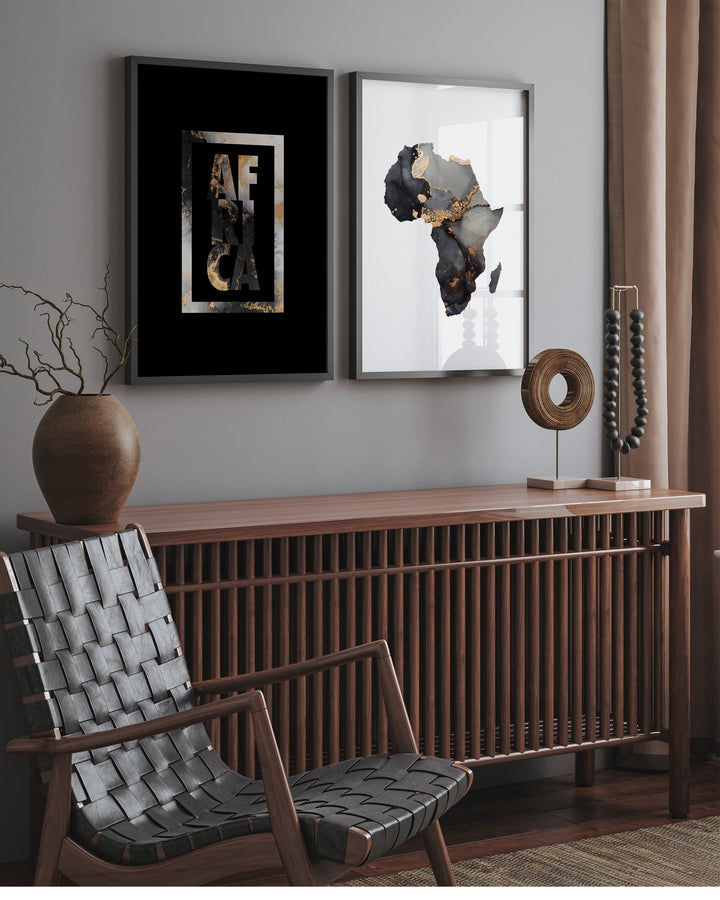 Africa Black & Gold Typography Wall Art Print