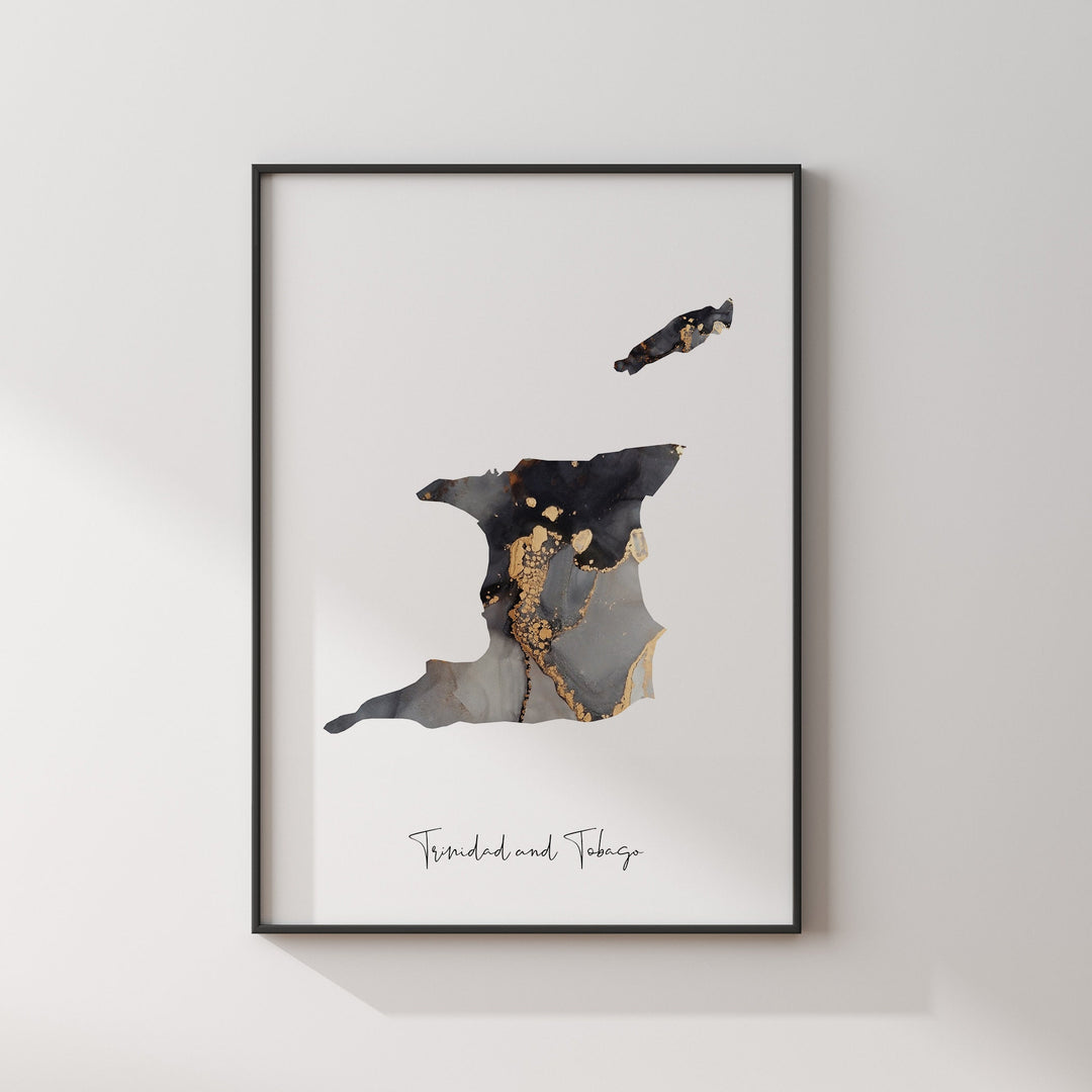 Trinidad and Tobago Map Black & Gold Wall Art Print [EV]