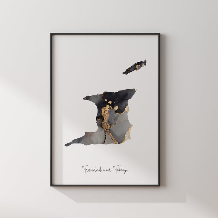 Trinidad and Tobago Map Black & Gold Wall Art Print [EV]