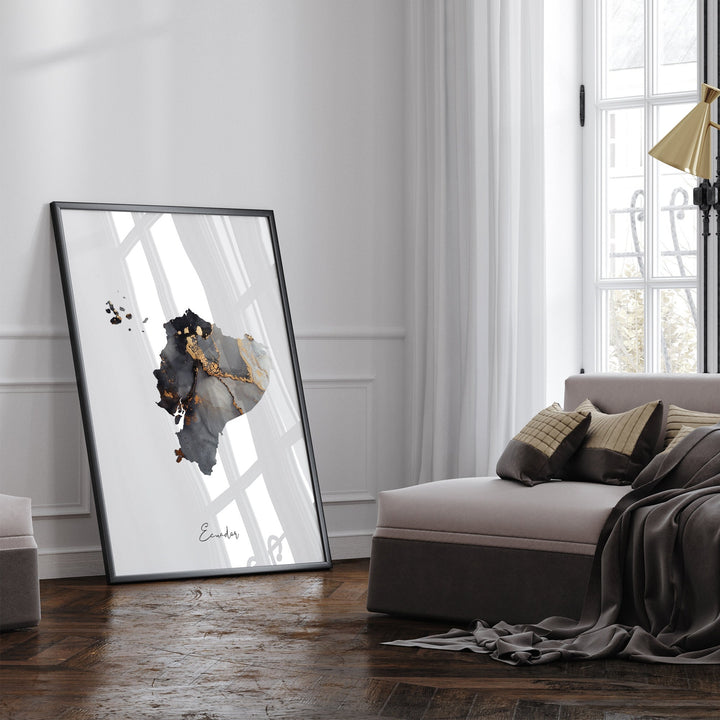 Ecuador Map Black & Gold Wall Art Print [EV]