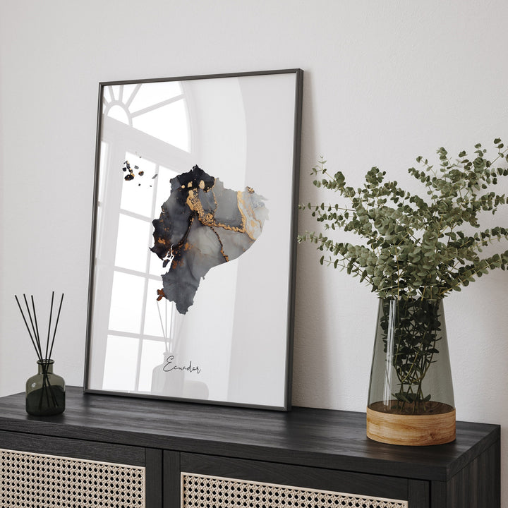 Ecuador Map Black & Gold Wall Art Print [EV]