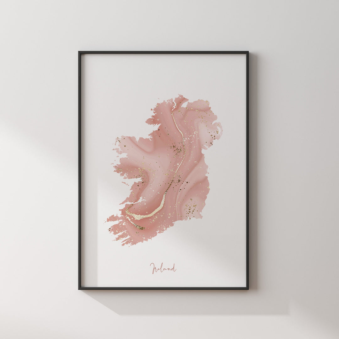 Ireland Map Pink and Gold Wall Art Print [EV]
