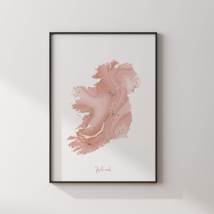 Ireland Map Pink and Gold Wall Art Print [EV]