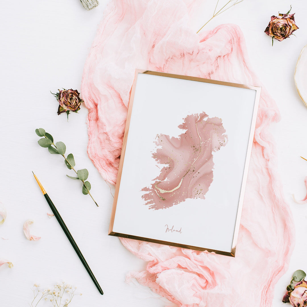 Ireland Map Pink and Gold Wall Art Print [EV]