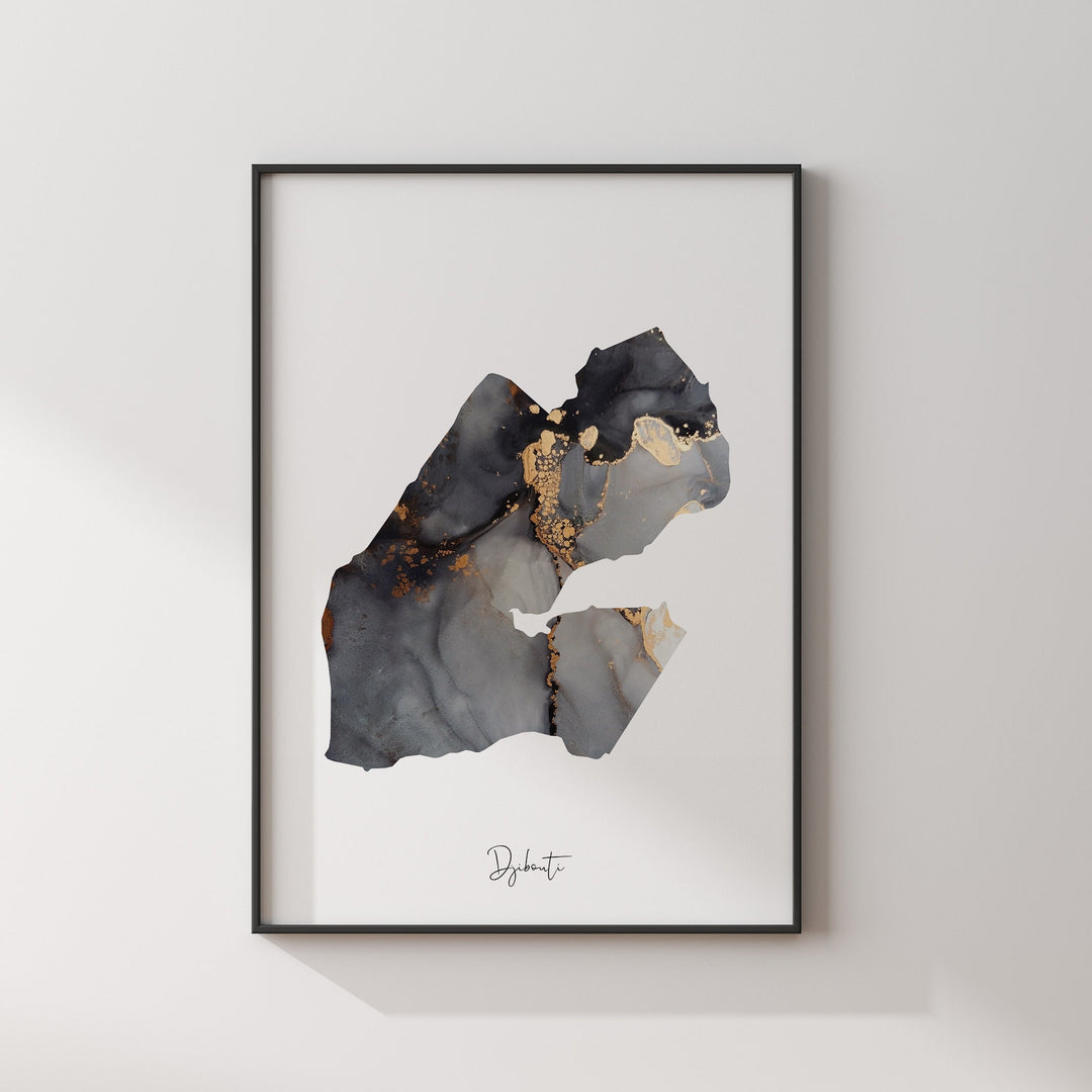 Djibouti Map Black & Gold Wall Art Print [EV]