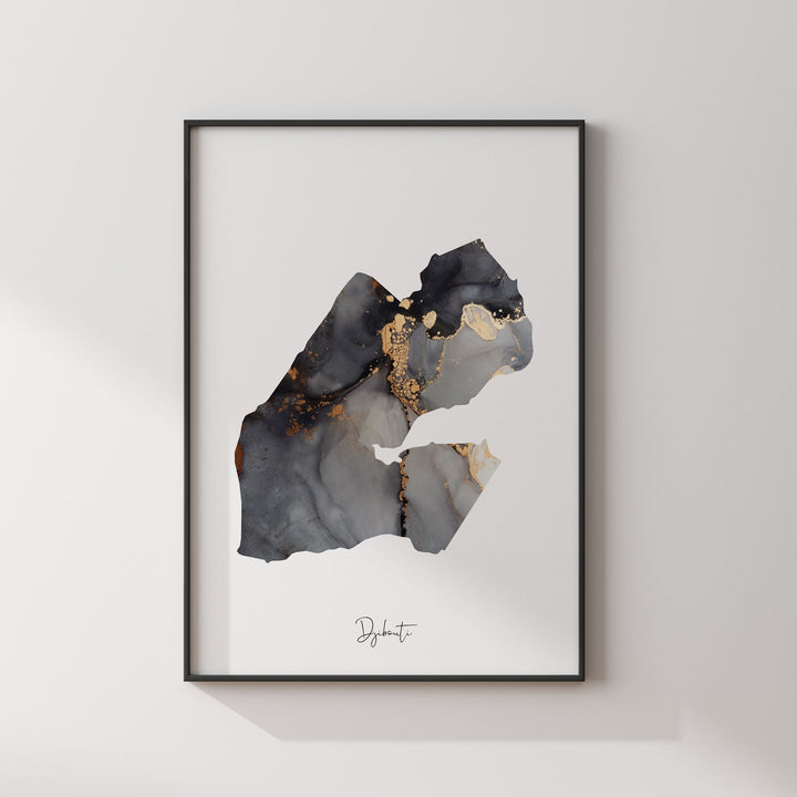 Djibouti Map Black & Gold Wall Art Print [EV]