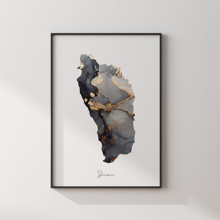 Dominica Map Black & Gold Wall Art Print [EV]