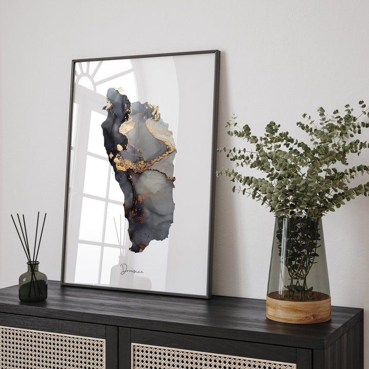 Dominica Map Black & Gold Wall Art Print [EV]
