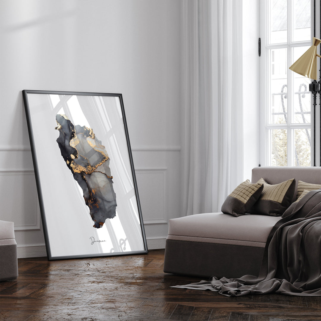 Dominica Map Black & Gold Wall Art Print [EV]