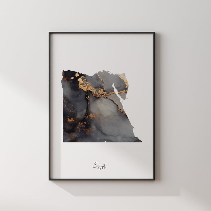Egypt Map Black & Gold Wall Art Print [EV]