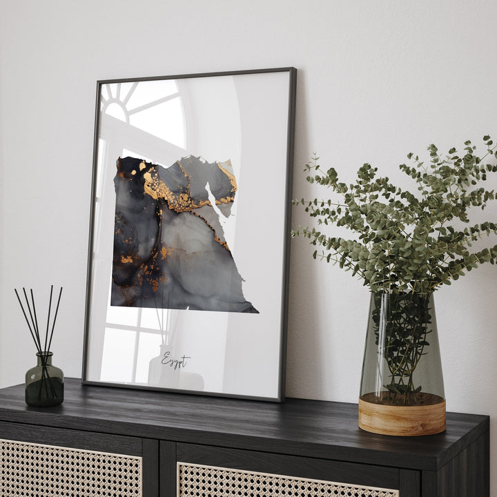 Egypt Map Black & Gold Wall Art Print [EV]