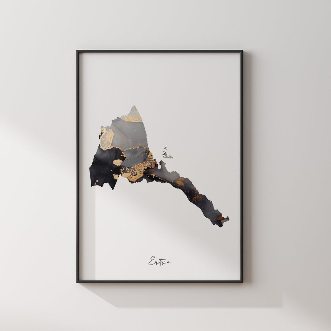 Eritrea Map Black & Gold Wall Art Print [EV]