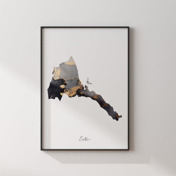 Eritrea Map Black & Gold Wall Art Print [EV]