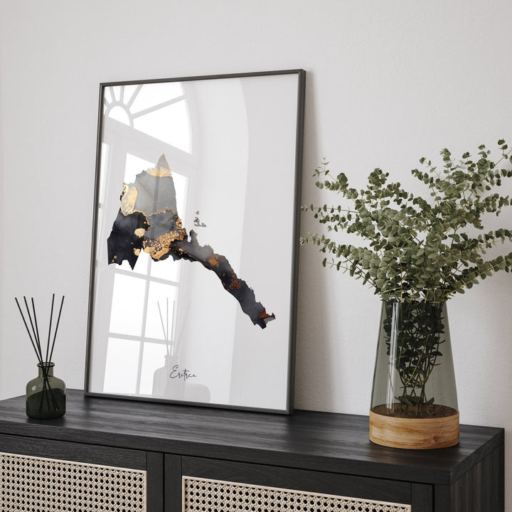 Eritrea Map Black & Gold Wall Art Print [EV]