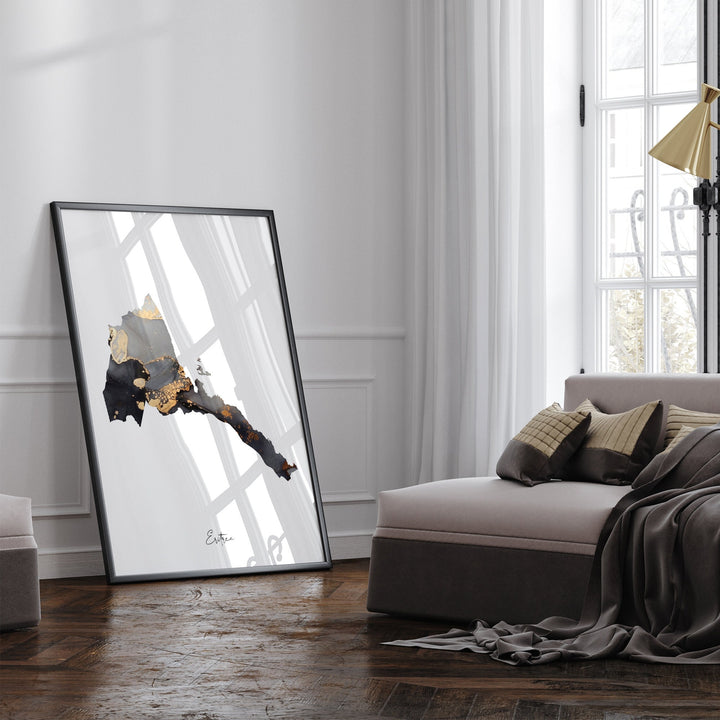 Eritrea Map Black & Gold Wall Art Print [EV]