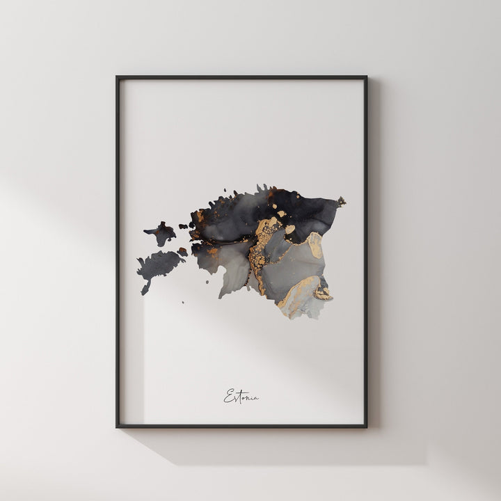 Estonia Map Black & Gold Wall Art Print [EV]