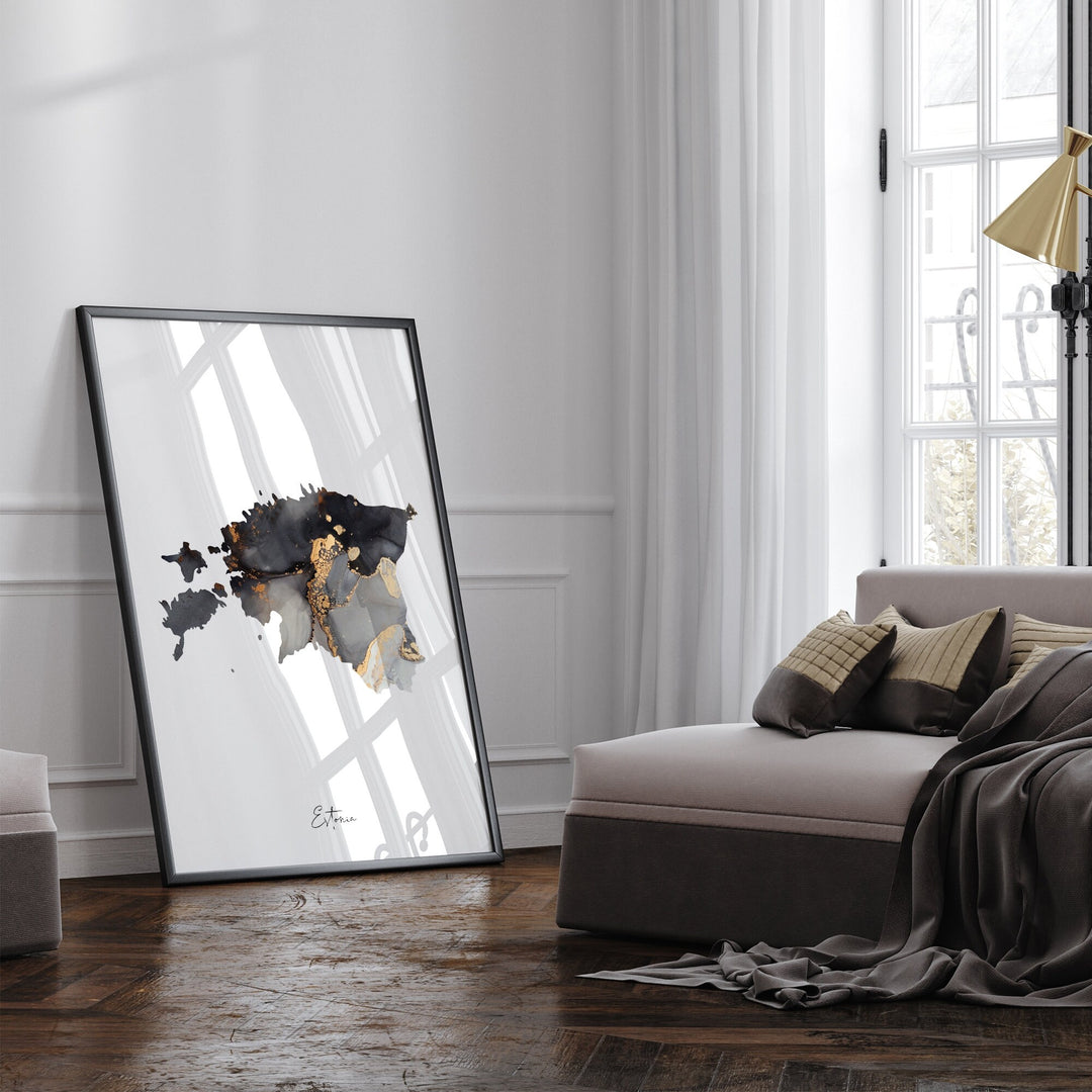 Estonia Map Black & Gold Wall Art Print [EV]