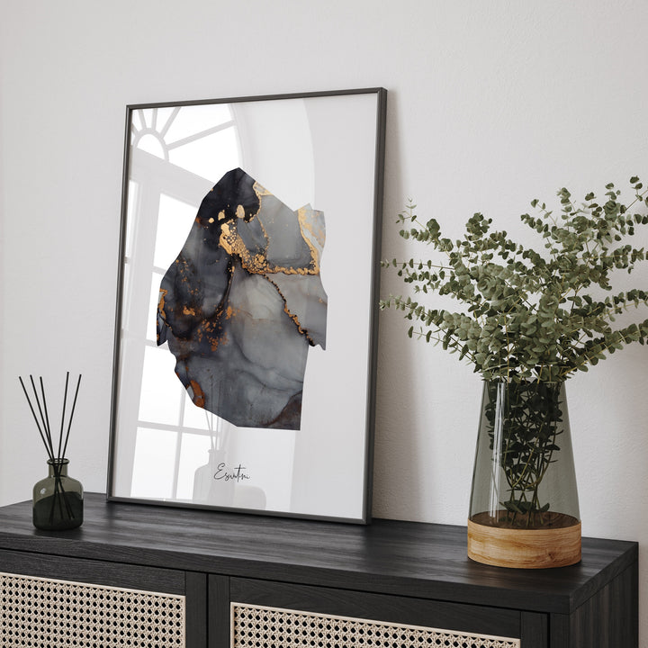 Eswatini Map Black & Gold Wall Art Print [EV]
