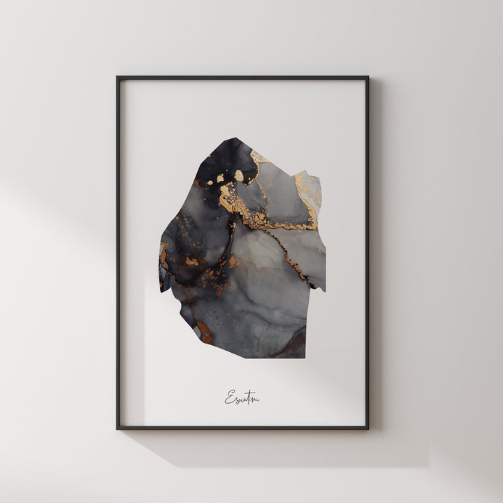 Eswatini Map Black & Gold Wall Art Print [EV]