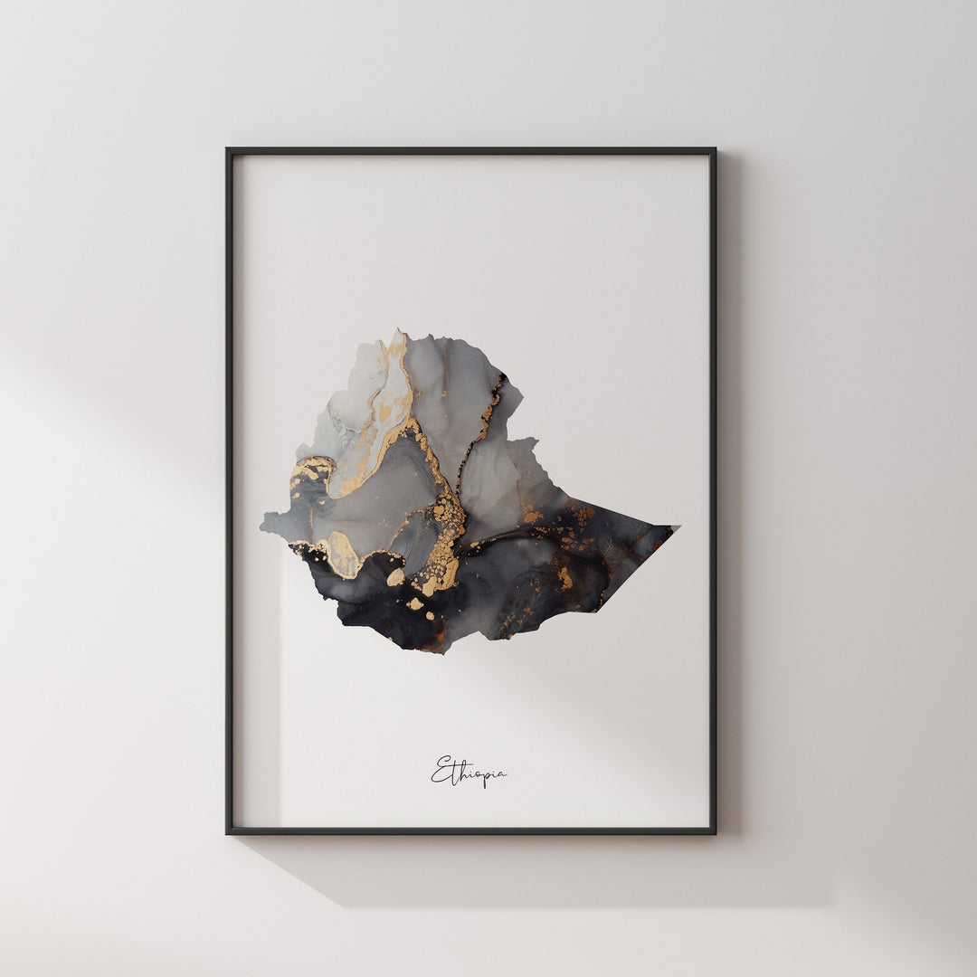Ethiopia Map Black & Gold Wall Art Print [EV]