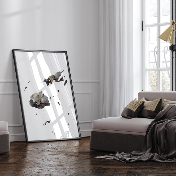 Fiji Map Black & Gold Wall Art Print [EV]