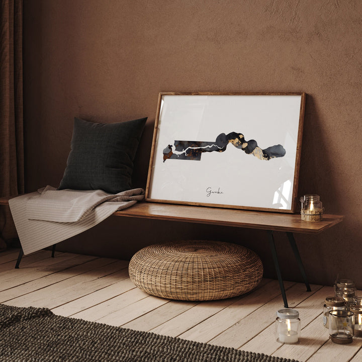 Gambia Map Black & Gold Wall Art Print [EV]