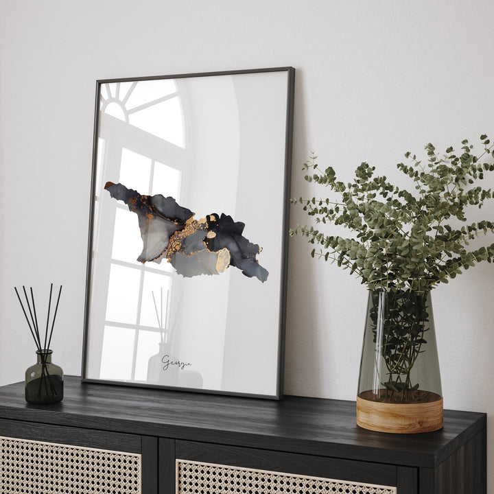 Georgia Map Black & Gold Wall Art Print [EV]