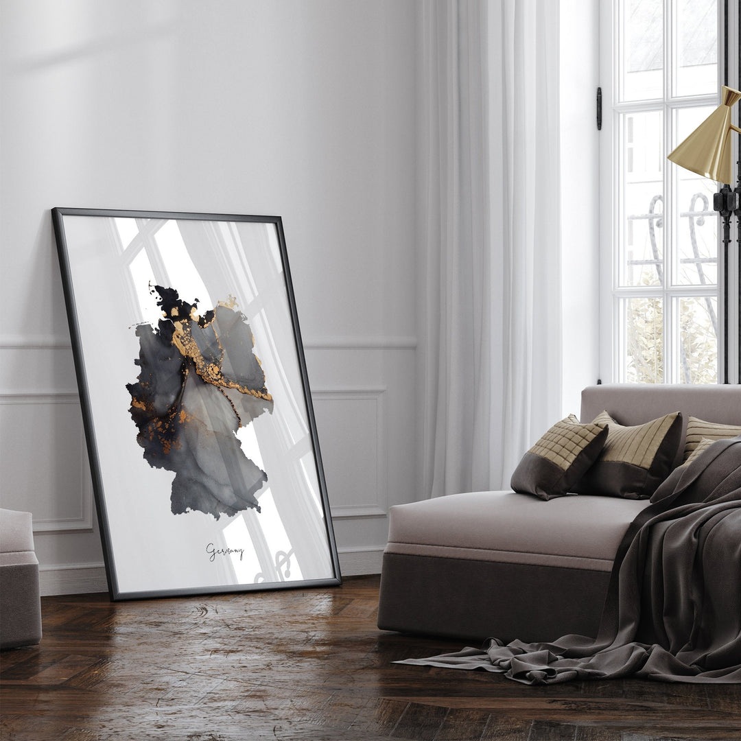Germany Map Black & Gold Wall Art Print [EV]