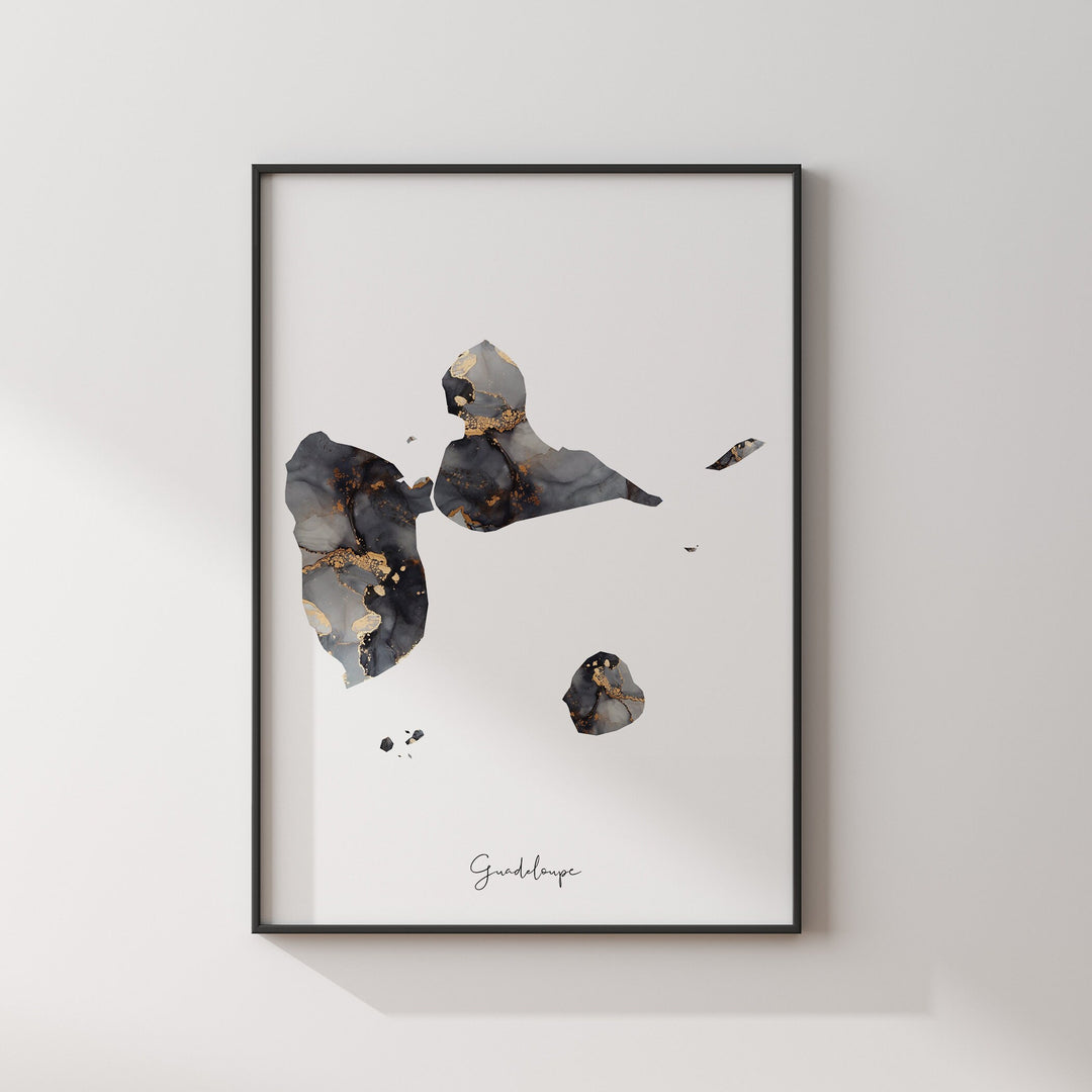 Guadeloupe Map Black & Gold Wall Art Print [EV]