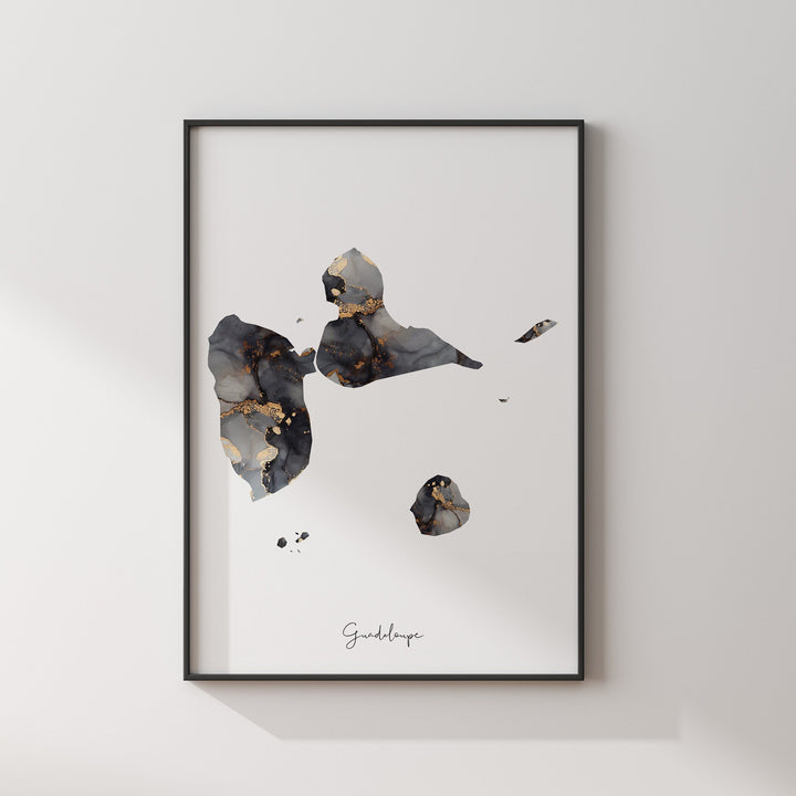 Guadeloupe Map Black & Gold Wall Art Print [EV]