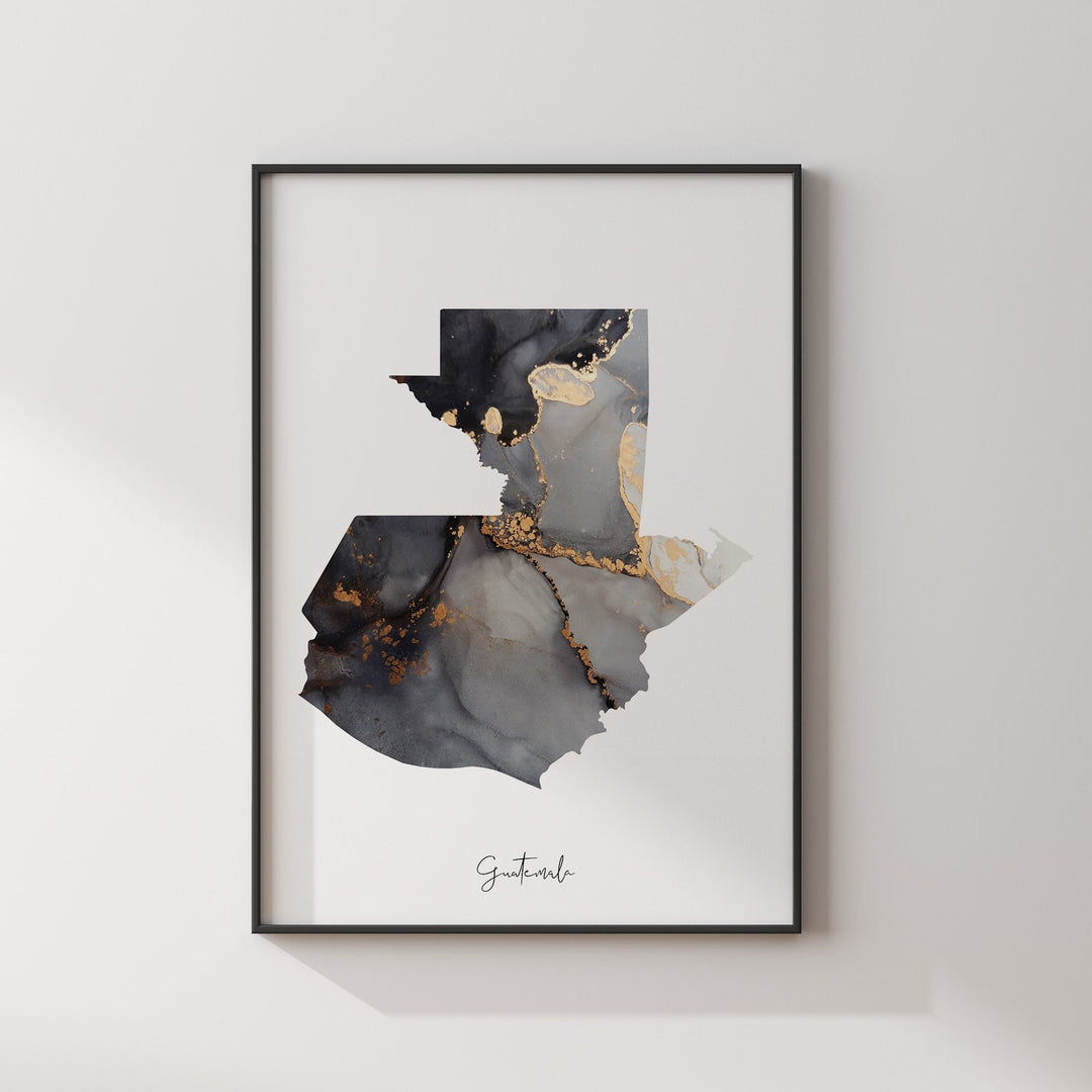 Guatemala Map Black & Gold Wall Art Print [EV]