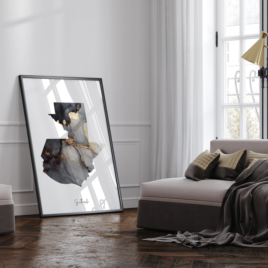 Guatemala Map Black & Gold Wall Art Print [EV]