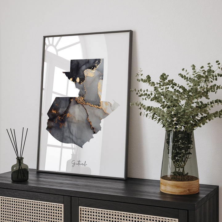 Guatemala Map Black & Gold Wall Art Print [EV]