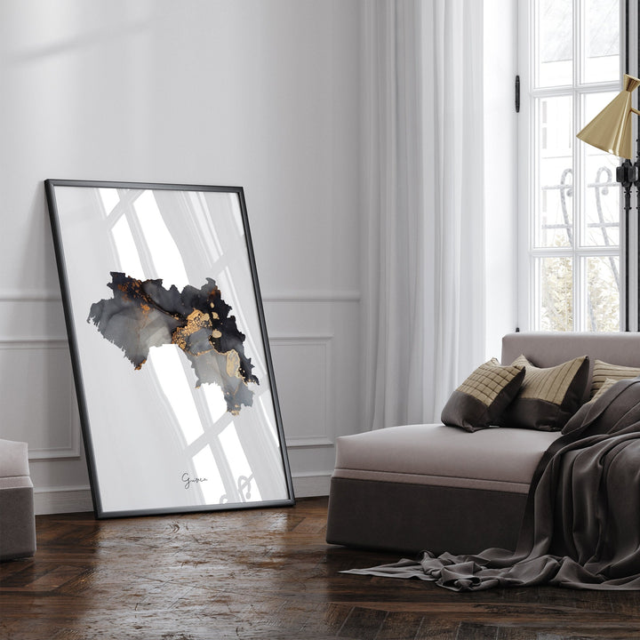 Guinea Map Black & Gold Wall Art Print [EV]