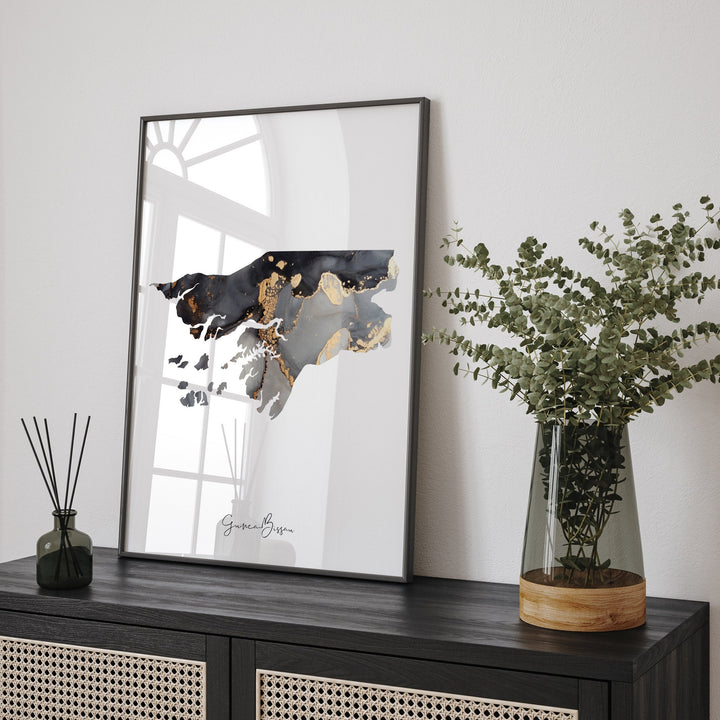 Guinea-Bissau Map Black & Gold Wall Art Print [EV]