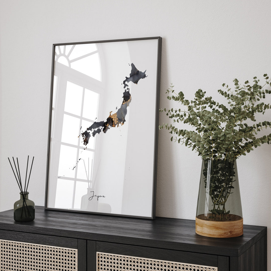 Japan Map Black & Gold Wall Art Print [EV]